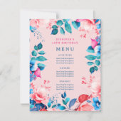 Invitation Aquarelle Floral 40e Anniversaire Menu Blush (Devant)