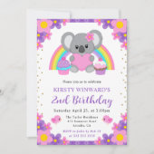 Invitation Aquarelle Floral Arc-en-ciel Koala Anniversaire (Devant)