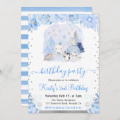 Invitation Aquarelle Floral Arctic Animaux Anniversaires de e (Devant / Derrière)