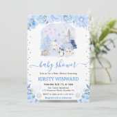 Invitation Aquarelle Floral Arctic Animaux Baby shower (Debout devant)