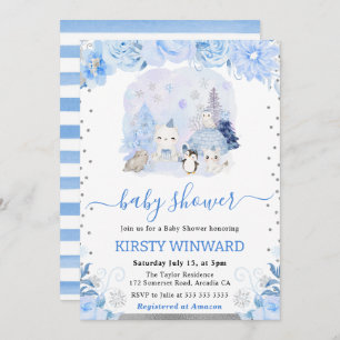 Invitation Aquarelle Floral Arctic Animaux Baby shower