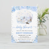 Invitation Aquarelle Floral Arctic Animaux Baby shower (Debout devant)