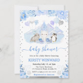 Invitation Aquarelle Floral Arctic Animaux Baby shower (Devant)
