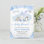 Invitation Aquarelle Floral Arctic Animaux Baby shower (Debout devant)