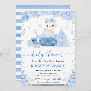 Invitation Aquarelle Floral Arctic Owl Baby shower