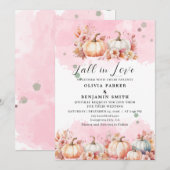 Invitation Aquarelle Floral Automne Citrouille rose Mariage d (Devant / Derrière)