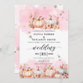 Invitation Aquarelle Floral Automne Citrouille rose Mariage d (Devant / Derrière)