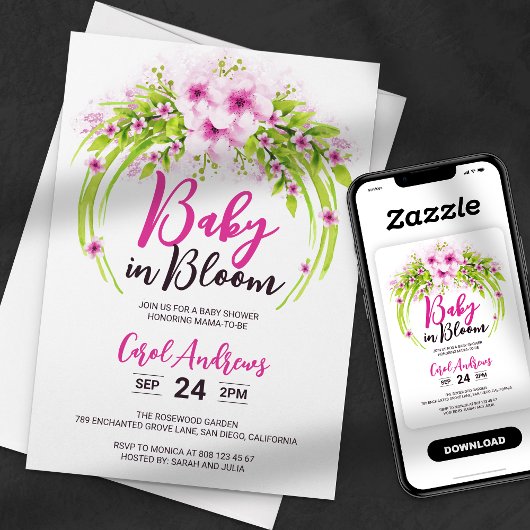 Invitation Aquarelle Floral Baby in Bloom Baby shower