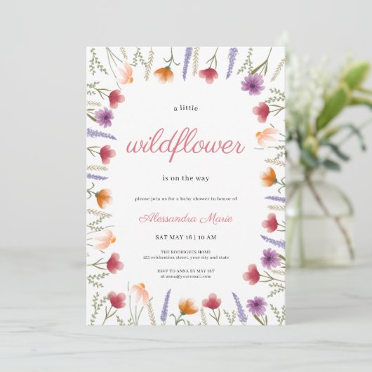 Invitation Aquarelle Floral Baby in Bloom Baby shower (Debout devant)