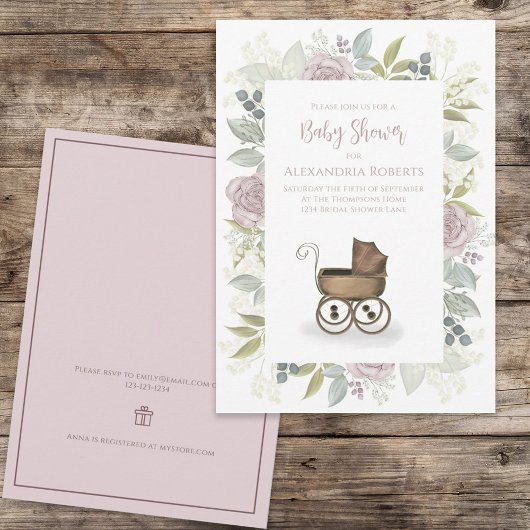 Invitation Aquarelle Floral Baby Rose Carrift Registre Cadeau