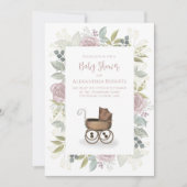 Invitation Aquarelle Floral Baby Rose QR Code Social Media (Devant)