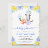 Invitation Aquarelle Floral Baby shower de requin sous-marin (Devant)