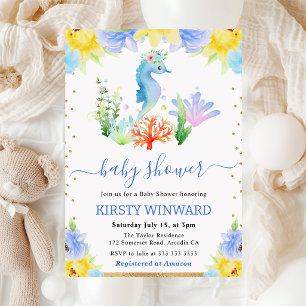 Invitation Aquarelle Floral Baby shower sous-marin