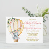 Invitation Aquarelle Floral Balloon Elephant Baby shower (Debout devant)