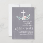 Invitation Aquarelle Floral Baptême Cross Baby Dedication (Devant)
