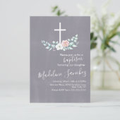 Invitation Aquarelle Floral Baptême Cross Baby Dedication (Debout devant)