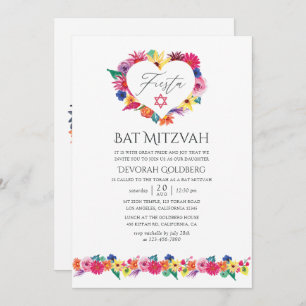 Invitation Aquarelle Floral Bat mitzvah Fiesta