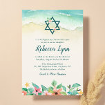 Invitation Aquarelle Floral Beach Bat mitzvah<br><div class="desc">Cette élégante invitation à la Bat mitzvah à thème plage est parfaite pour votre journée spéciale ! L'aménagement comprend des fleurs tropicales d'aquarelle,  Star of David et des vagues de l'océan sur le sable.</div>