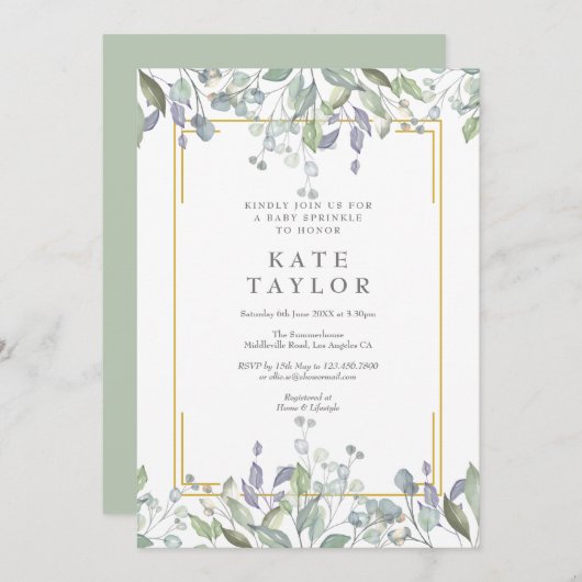 Invitation Aquarelle Floral Bébé arrosage/Douche/Couples (Devant / Derrière)