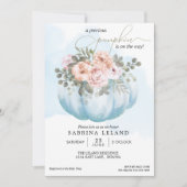 Invitation Aquarelle Floral Bébé Bleu Baby shower Citrouille (Devant)