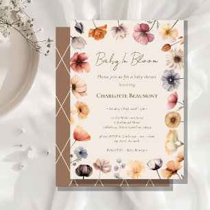 Invitation Aquarelle Floral Bébé En Fleur Baby shower Beige