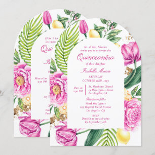 Invitation Aquarelle Floral Bilingue Espagnol Quinceañera