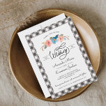 Invitation Aquarelle Floral Black Check Mariage Décontracté<br><div class="desc">Un faire-part de mariage super amusant avec de belles fleurs d'aquarelle peintes à la main et des brindilles brunes, le mot mariage dans une police décontractée de lettres à la main, et tous vos détails mariages encadrés par une bordure à carreaux noir et blanc. Parfait pour un printemps, été ou...</div>