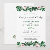 Invitation Aquarelle Floral Blanc Green Engagement Party (Devant / Derrière)