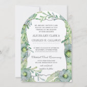 Invitation Aquarelle Floral Bleu et Mariage vert (Devant)