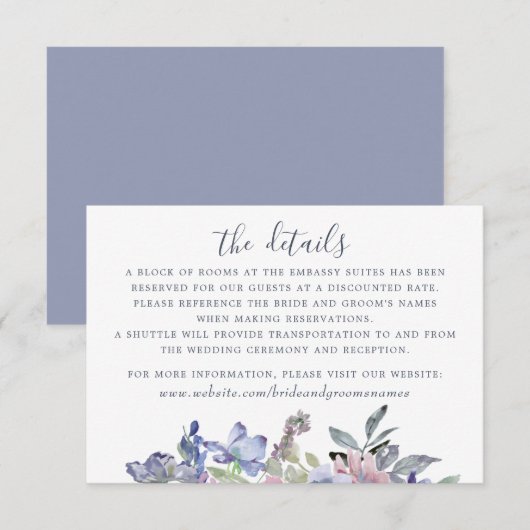 Invitation Aquarelle Floral Bleu Lavande Blush Moderne (Devant / Derrière)