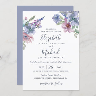 Invitation Aquarelle Floral Bleu pourpre Bleu Moderne