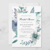 Invitation Aquarelle Floral Bleu pourpre Fête des mariées ver (Devant)
