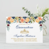 Invitation Aquarelle Floral Blue or Quinceanera Party (Debout devant)