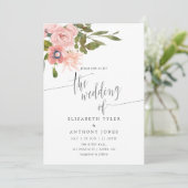 Invitation Aquarelle floral Blush et Rose Mariage or (Debout devant)