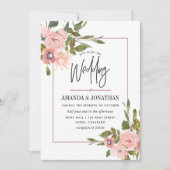 Invitation Aquarelle floral Blush et Rose Mariage or (Devant)