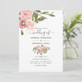 Invitation Aquarelle floral Blush et Rose Mariage or (Debout devant)