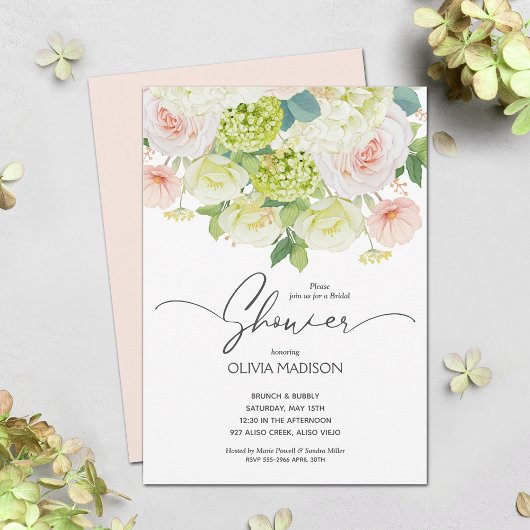 Invitation Aquarelle Floral Blush Fête des mariées rose