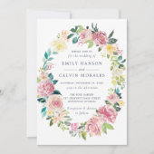 Invitation Aquarelle Floral Blush Green Wreath (Devant)