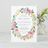 Invitation Aquarelle Floral Blush Green Wreath (Debout devant)