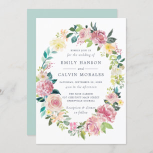 Invitation Aquarelle Floral Blush Green Wreath