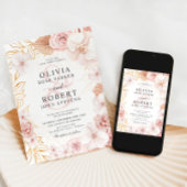 Invitation Aquarelle Floral Blush Mariage or rose