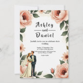 Invitation Aquarelle Floral Blush Rose Bride et Mariage de ch (Devant)