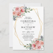 Invitation Aquarelle Floral Blush Rose Greenery Mariage or (Devant)