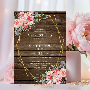 Invitation Aquarelle Floral Blush rose Rustique Mariage or