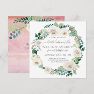 Invitation Aquarelle Floral Blush Roses blanches Feuilles Wre