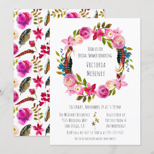 Invitation Aquarelle Floral Boho Chic Wreath Fête des mariées