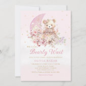 Invitation Aquarelle Floral Boho Teddy Bear Girl Baby shower (Devant)
