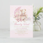 Invitation Aquarelle Floral Boho Teddy Bear Girl Baby shower (Debout devant)