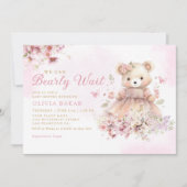 Invitation Aquarelle Floral Boho Teddy Bear Girl Baby shower (Devant)