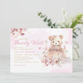 Invitation Aquarelle Floral Boho Teddy Bear Girl Baby shower (Debout devant)